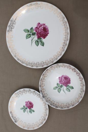 40s 50s vintage briar rose or moss roses china dishes set, American Limoges?