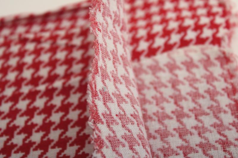 40s 50s vintage cotton feed sack fabric, red & white houndstooth print