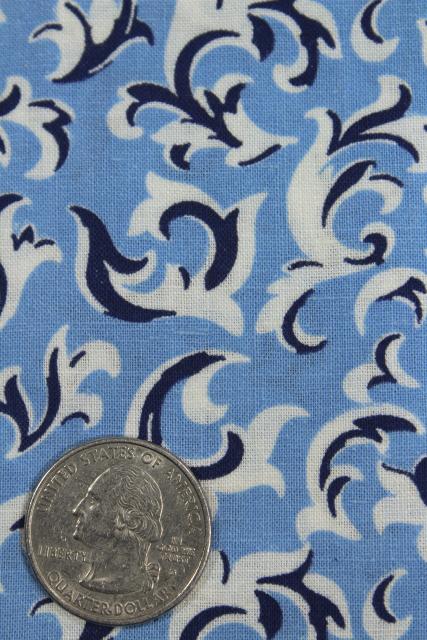 40s 50s vintage navy / sky blue print cotton fabric, 4 yards 36 wide