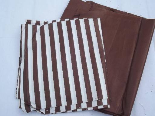 40s 50s vintage polished cotton chintz fabric, brown, white stripe
