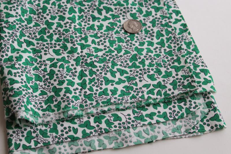 40s 50s vintage printed cotton fabric, green ivy tiny print 36 inches wide