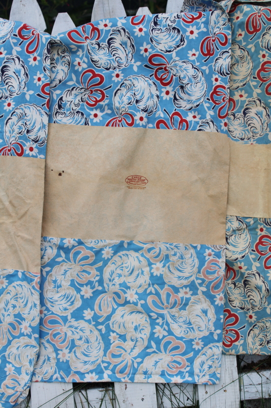 40s 50s vintage red white blue floral print cotton fabric feed sacks w/ original paper labels
