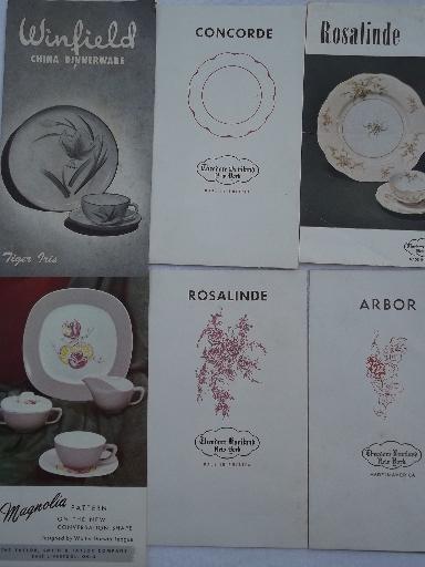 40s and 50s vintage china dinnerware pattern leaflets, catalogs lot