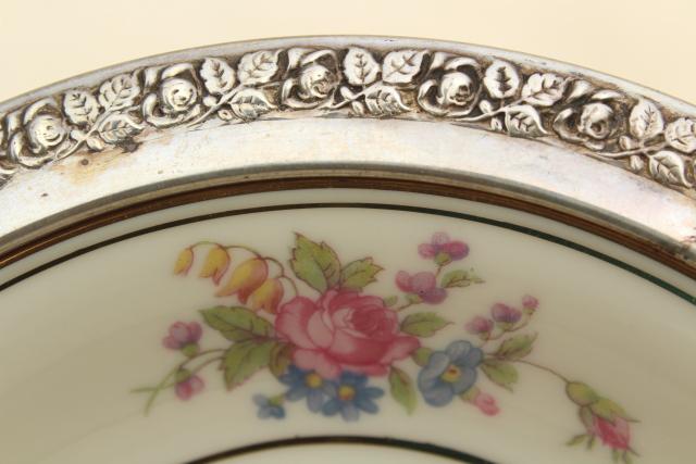 40s vintage Wallace sterling silver rimmed Queensrose - Germany china bowl