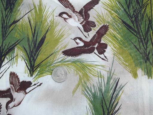 40s vintage print cotton bob white game birds fabric, hunting cabin camp