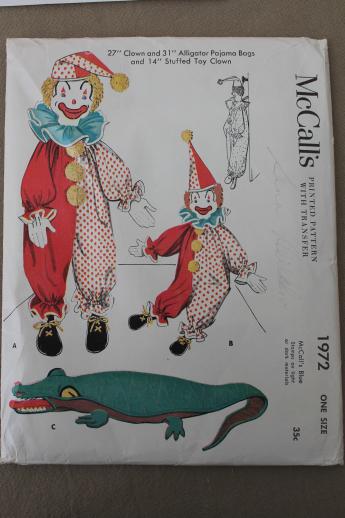 40s vintage sewing patterns lot stuffed toys, animals, clown dolls & weiner dogs