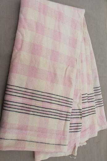 40s-50s vintage plaid wool camp blanket, double long fold over blanket