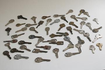 50 plus vintage brass and steel keys, automotive keys, padlock and door keys