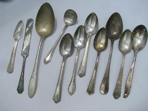 50+ vintage antique silver plate spoons, old flatware silverware lot