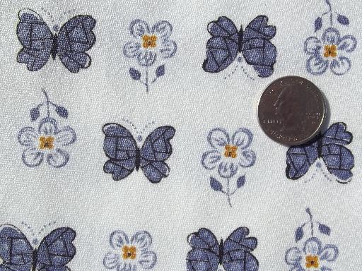 50s 60s Manes 36 wide cotton twill fabric, cute retro butterfly print