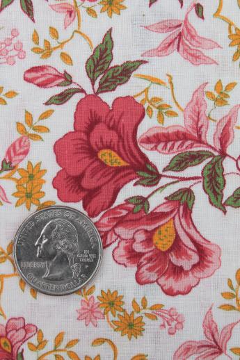 50s 60s vintage cotton fabric, orange & rose pink floral dress material
