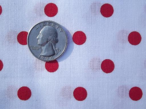 50s 60s vintage cotton fabric, red and white polka dots print