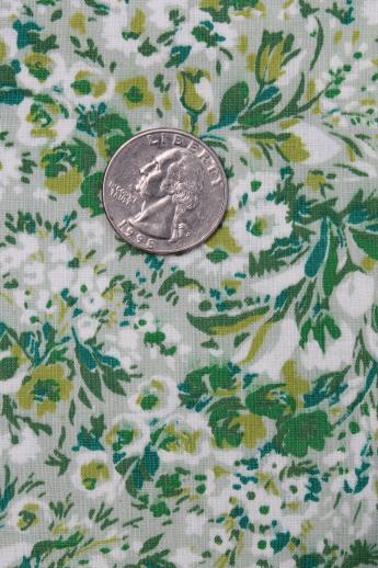 50s 60s vintage cotton print fabric, dress material weight, green & grey floral
