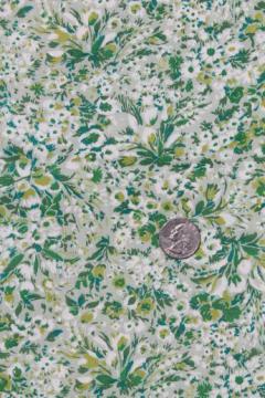 50s 60s vintage cotton print fabric, dress material weight, green & grey floral