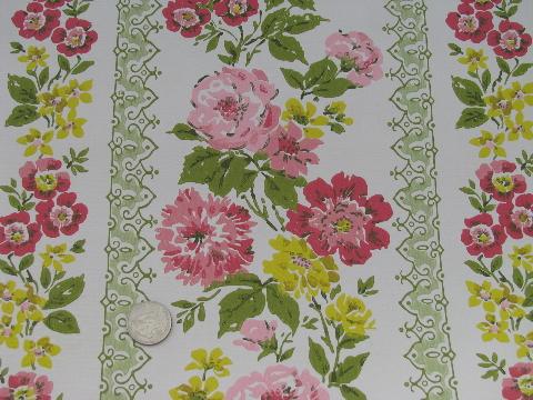 50s - 60s vintage floral print wallpaper, York wall paper w/ pink flowers