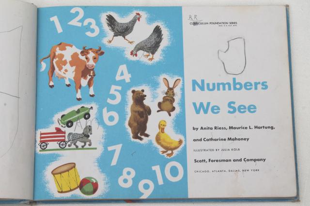 50s 60s vintage school books & readers, learning to read & numbers w/ great retro pictures
