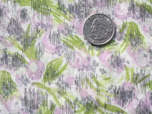 50s 60s vintage sheer cotton fabric, watercolor grass and crocus print