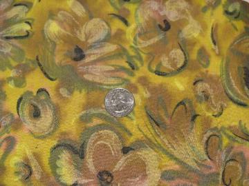 50s - 60s vintage watercolor floral print cotton fabric, large flowers on yellow