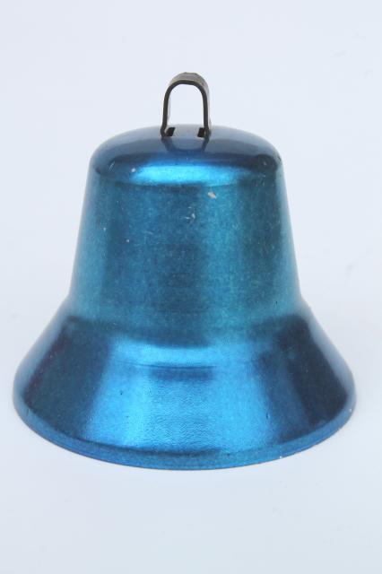 50s vintage Christmas bell ornaments, anodized colored aluminum Carol Tone bells in box
