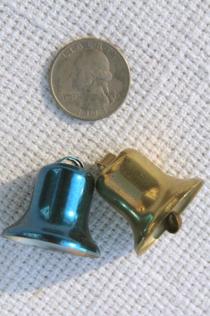 50s vintage Christmas bell ornaments, anodized colored aluminum bells for tree or package ties