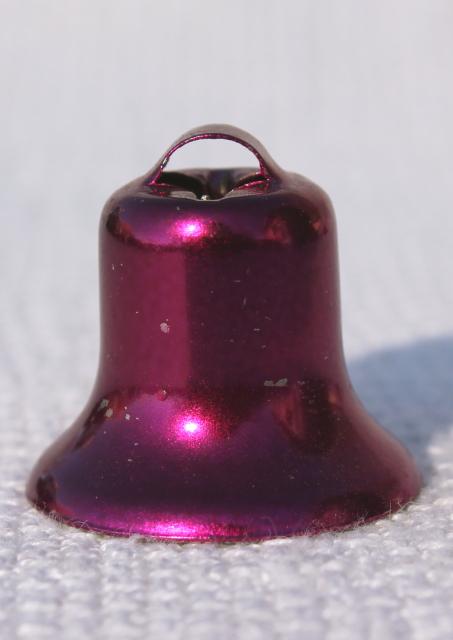 50s vintage Christmas bell ornaments, anodized colored aluminum bells for tree or package ties