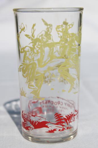 50s vintage Davy Crockett glass, character print collectible drinking glass 