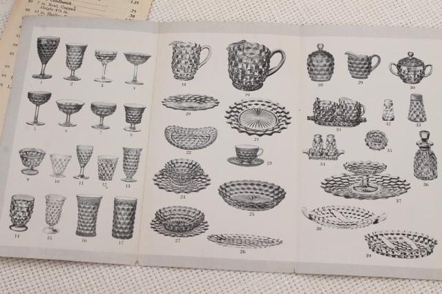 50s vintage Fostoria glassware advertising leaflets for pattern glass dishes, stemware
