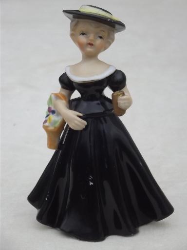 50s vintage Japan china lady figurine vase holds flowers in her hand