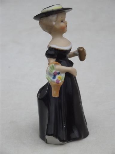 50s vintage Japan china lady figurine vase holds flowers in her hand