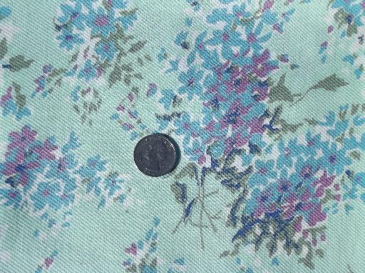 50s vintage cotton fabric, lilacs floral print on waffle texture pique