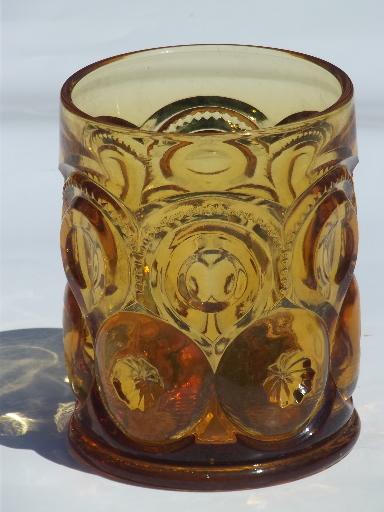 50s vintage moon and stars pattern amber glass pickle jar w/ fork