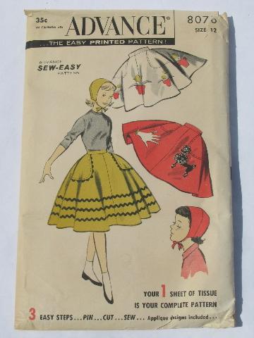 50s vintage sewing pattern girls circle skirt w/appliques, poodle etc.