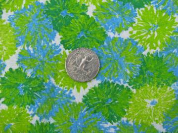 50s vintage shaggy daisies print cotton fabric, greens & blues