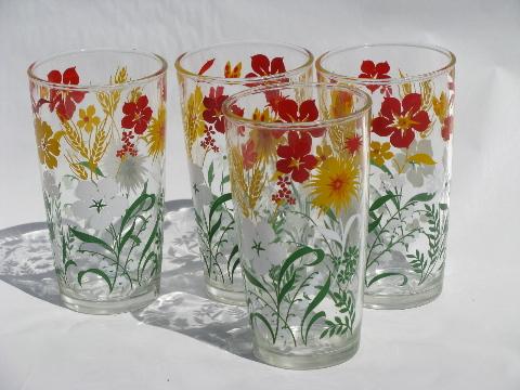 50s vintage swanky swigs glasses, flower print kitchen glass tumblers
