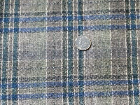 50s-60s vintage wool fabric, schoolgirl plaid grey/blue tartan