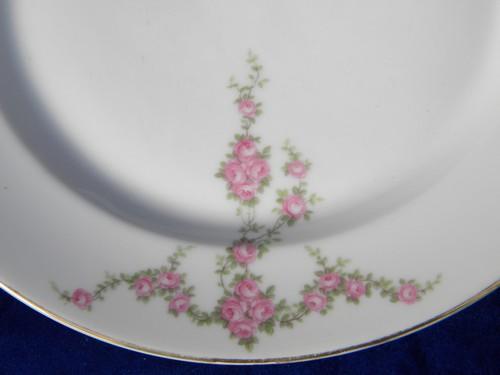 6 antique pink roses porcelain plates, vintage Bavaria china dinnerware