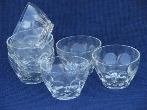 6 bowls, custard cups or sherbets, thumbprint pattern pressed glass