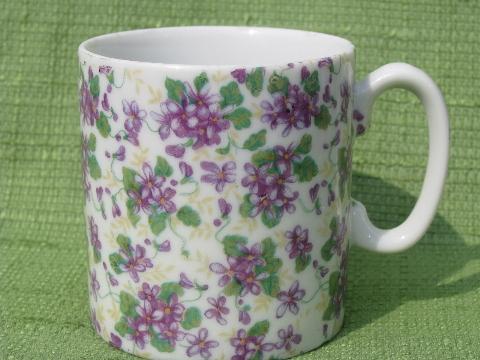 6 chintz china coffee cups, vintage Japan mugs, all-over flowers