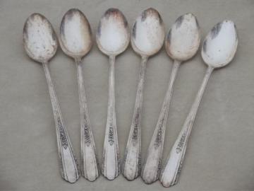6 long iced tea spoons, 30s vintage art deco silver plate Vision Deerfield