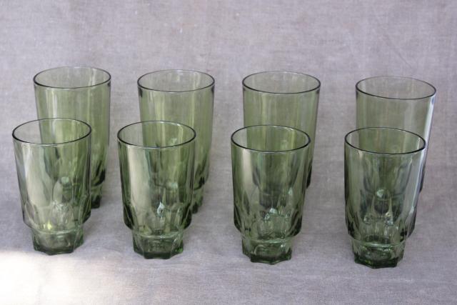 60s 70s vintage avocado green glass drinking glasses thumbprint pattern tumblers