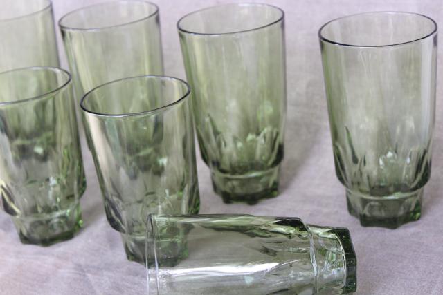 60s 70s vintage avocado green glass drinking glasses thumbprint pattern tumblers