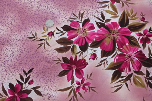 60s 70s vintage lining fabric & satin, retro pink flowered prints for spring coats