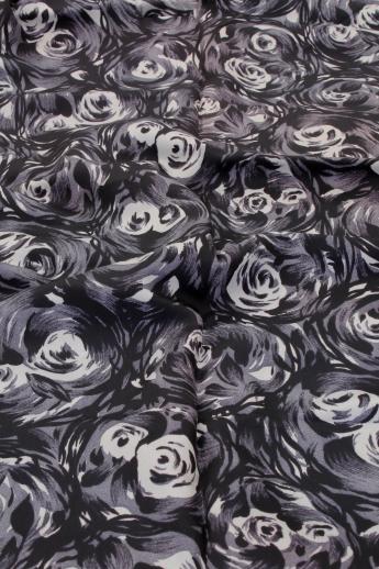 60s mod vintage poly crepe fabric, shades of grey, black & white abstract print