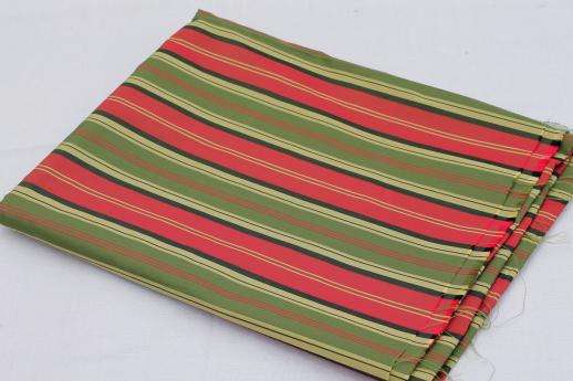 60s olive green & red striped holiday taffeta, vintage Christmas fabric