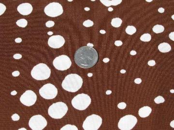 60s retro print cotton fabric, mod white dots on chocolate brown
