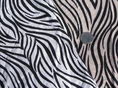 60s vintage 36'' wide print rayon fabric, mod black & white zebra stripe