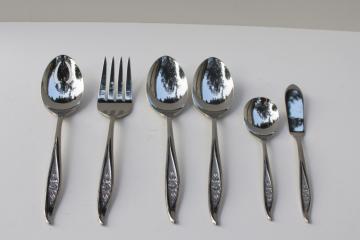 60s vintage One Rose Reed & Barton stainless flatware completer set serving pieces
