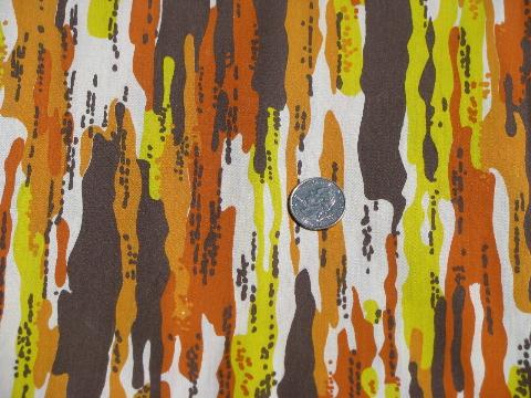 60s vintage abstract camo print fabric orange/yellow/brown camouflage