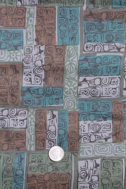 60s vintage cotton fabric, tribal ethnic abstract block print style material