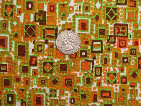 60s vintage decorator fabric, op art squares print, hot tangerine orange!